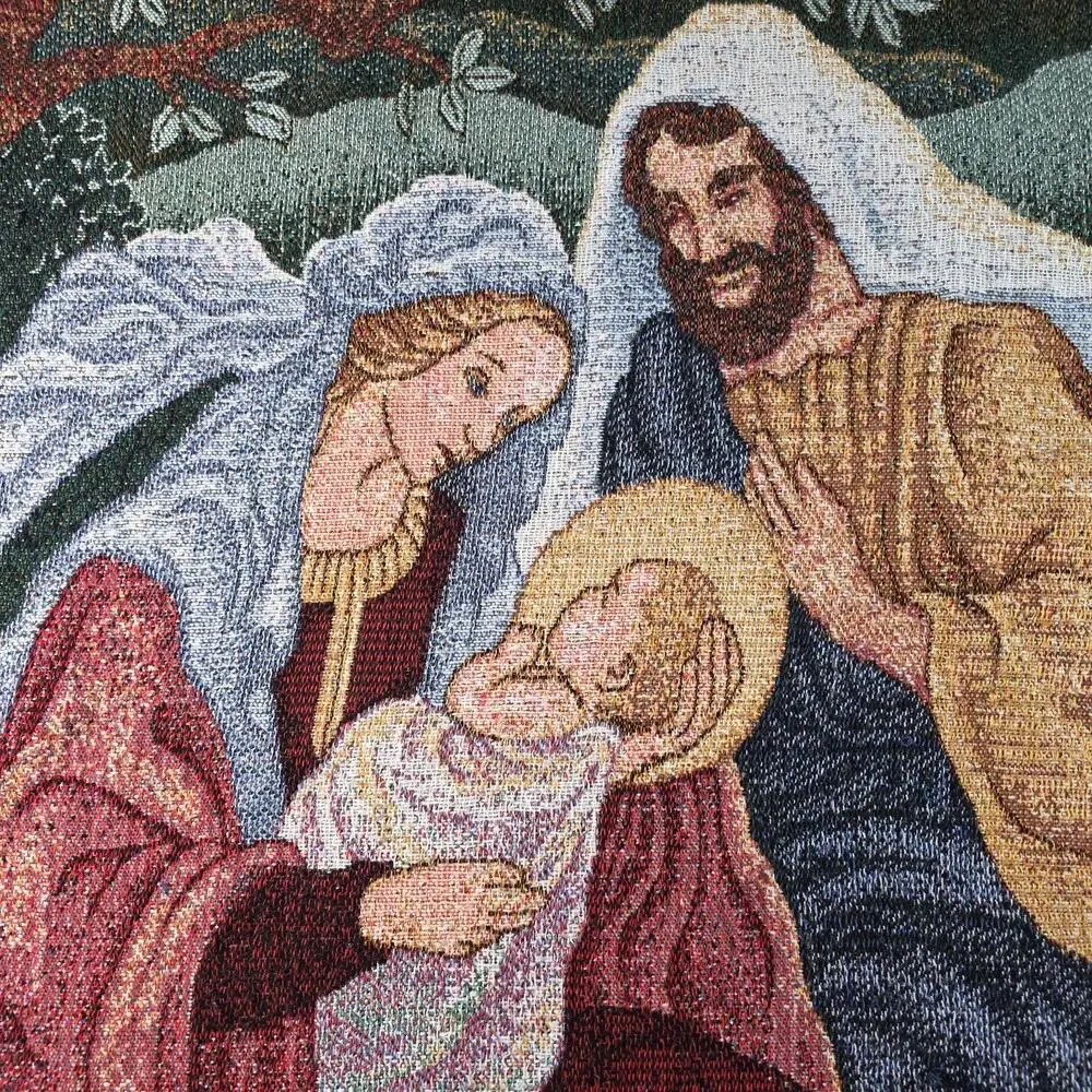 Nativity Tapestry Throw Blanket Mary Joseph Baby Jesus Fringed Christmas